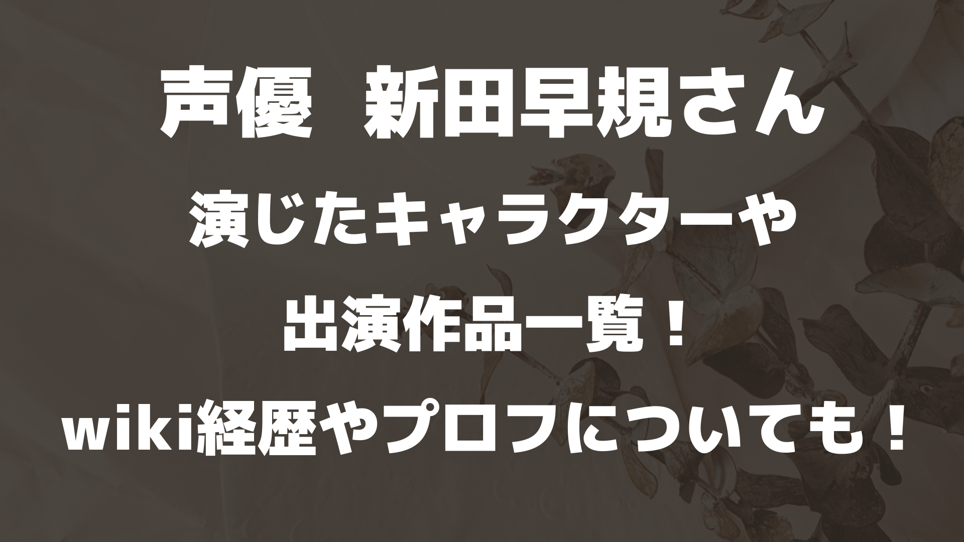 新田早規のキャラクターや出演作品一覧 Wiki経歴やプロフについても Playfieldなブログ